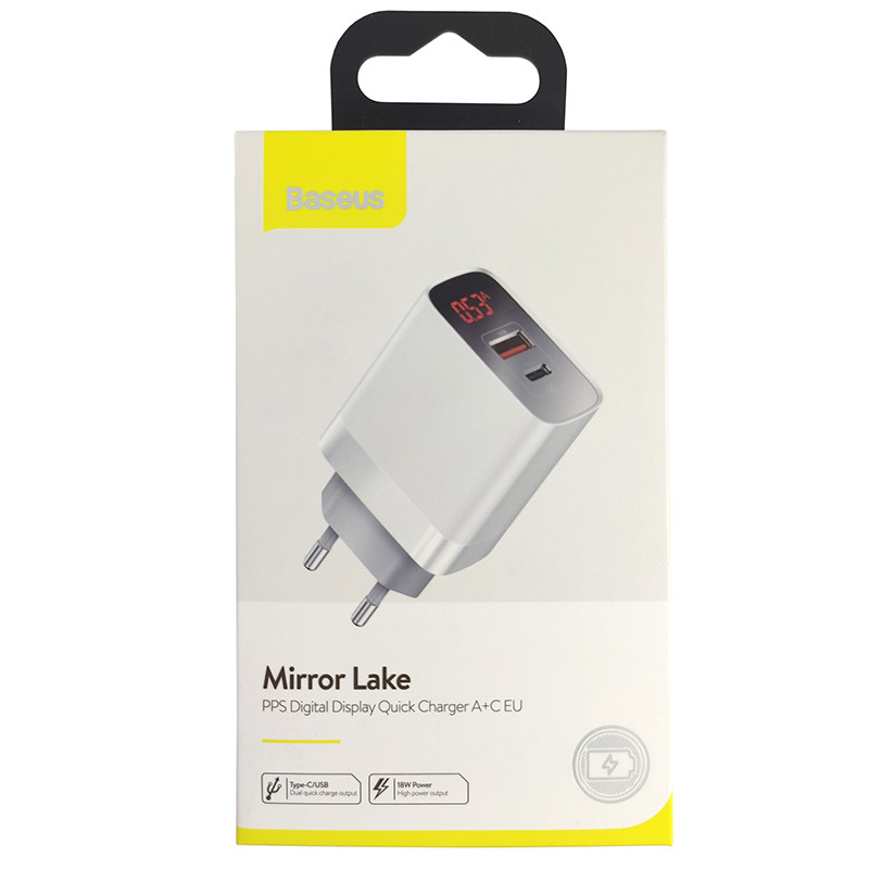 Мережевий Зарядний Пристрій Baseus Mirror Lake PPS Digital Display QC3 (USB-A+Type C), White - 5