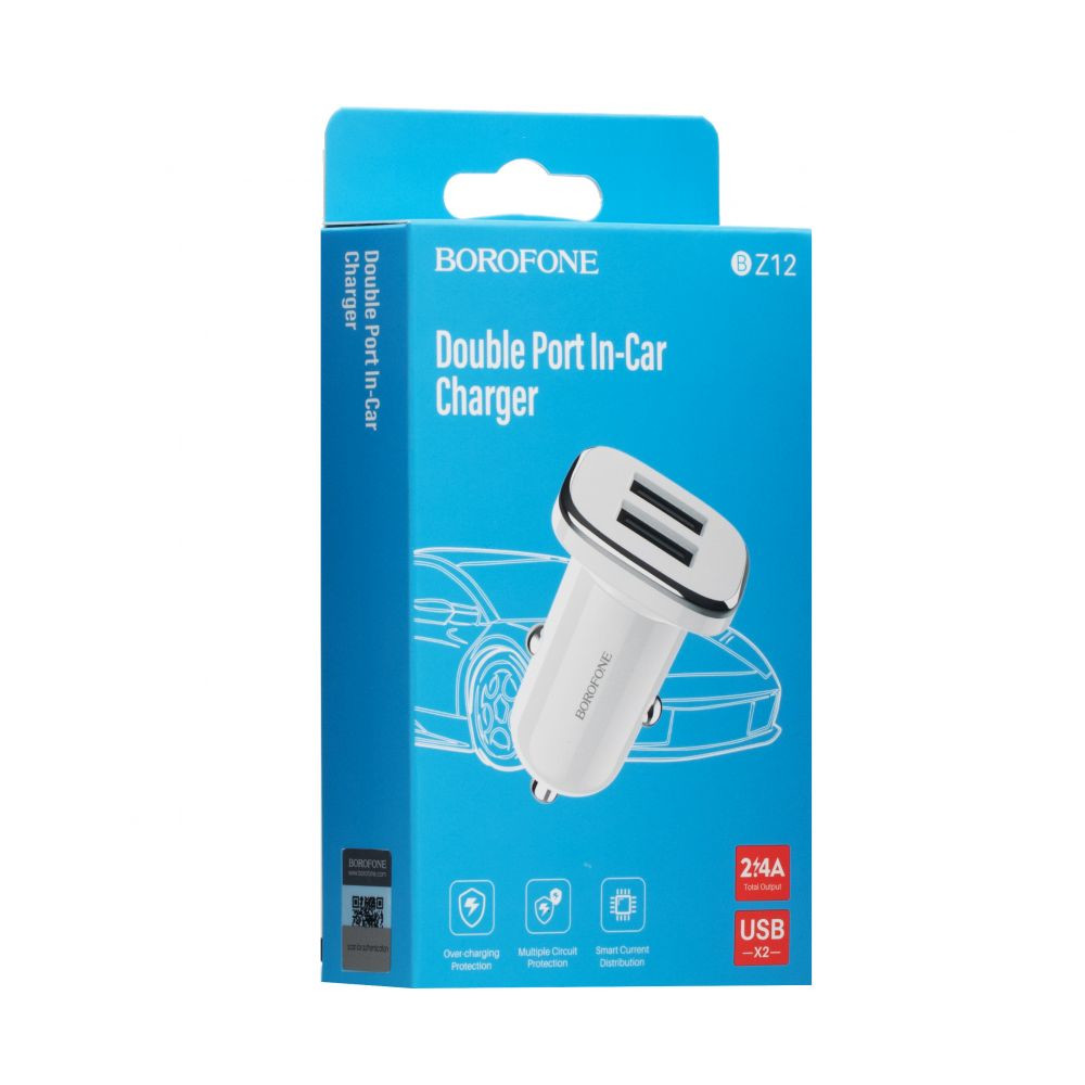 Автомобільний Зарядний Пристрій Borofone BZ12 2.4A 2 USB White - 1