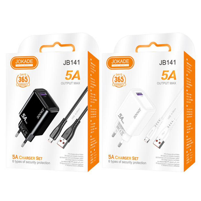 Мережевий зарядний пристрій Jokade JB141, Cable Micro, 5A, White - 3