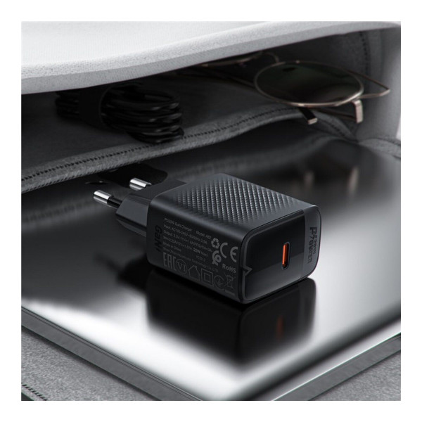 Мережевий зарядний пристрій Acefast A82, PD 20W, GaN, Black - 6
