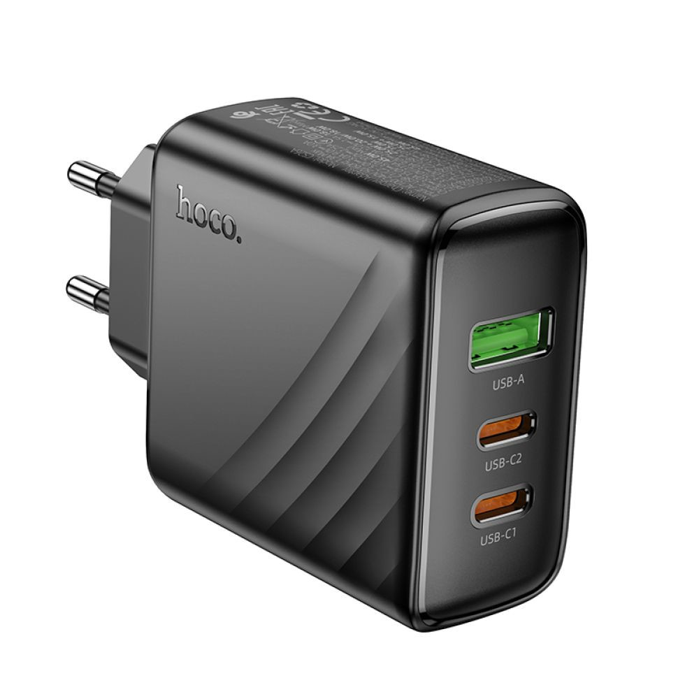 Мережевий зарядний пристрій Hoco CS26A, 2xType-C, 1xUSB-A, PD 45W, QC 3.0, Black - 10
