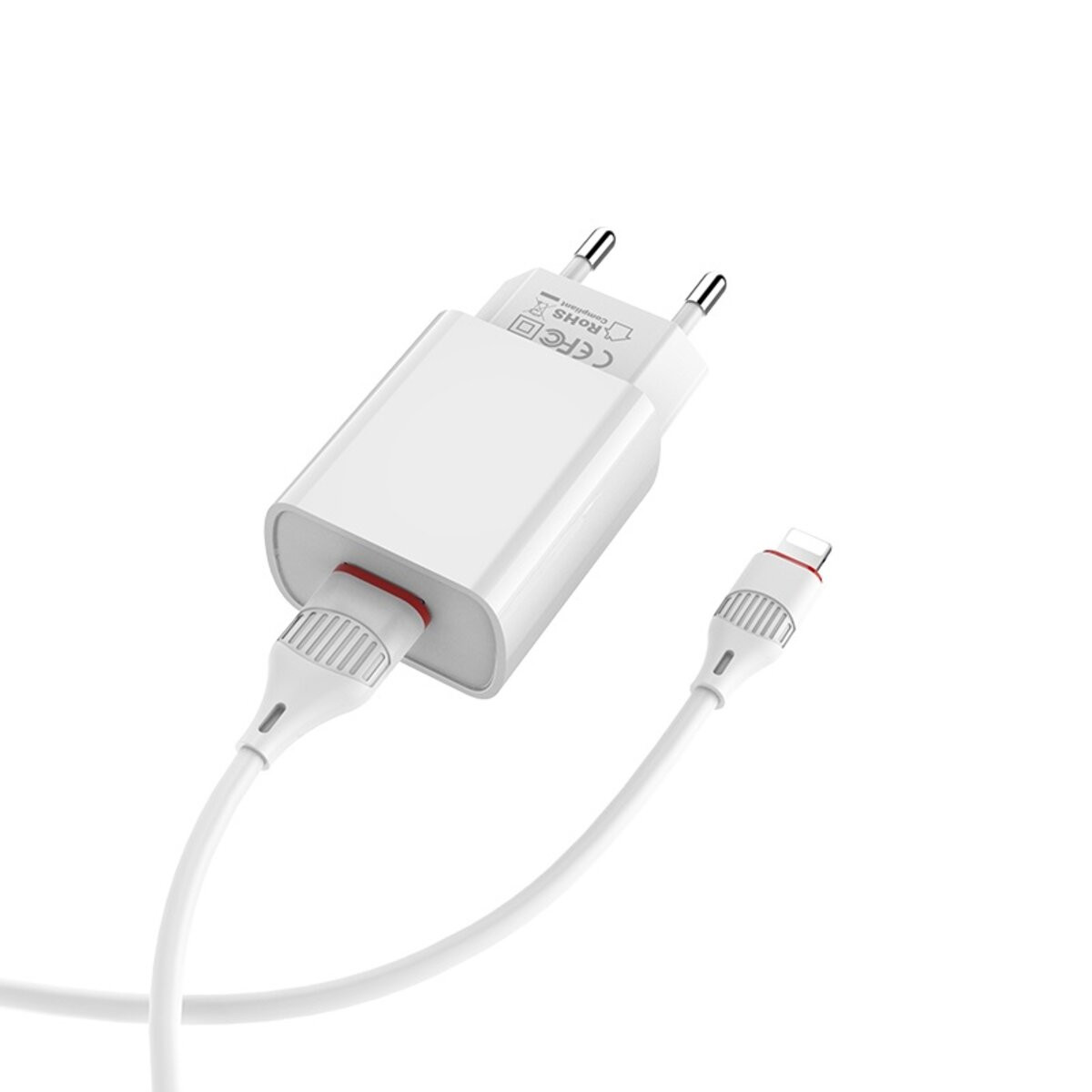 Мережевий зарядний пристрій Borofone BA20A, Cable Lightning, 2.1A, White - 5