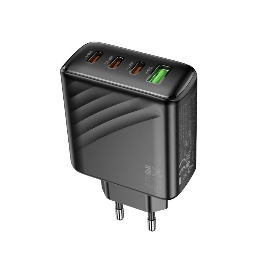 Мережевий зарядний пристрій Hoco CS27A, 3xType-C, 1xUSB-A, PD 67W, QC 3.0, Black - 9
