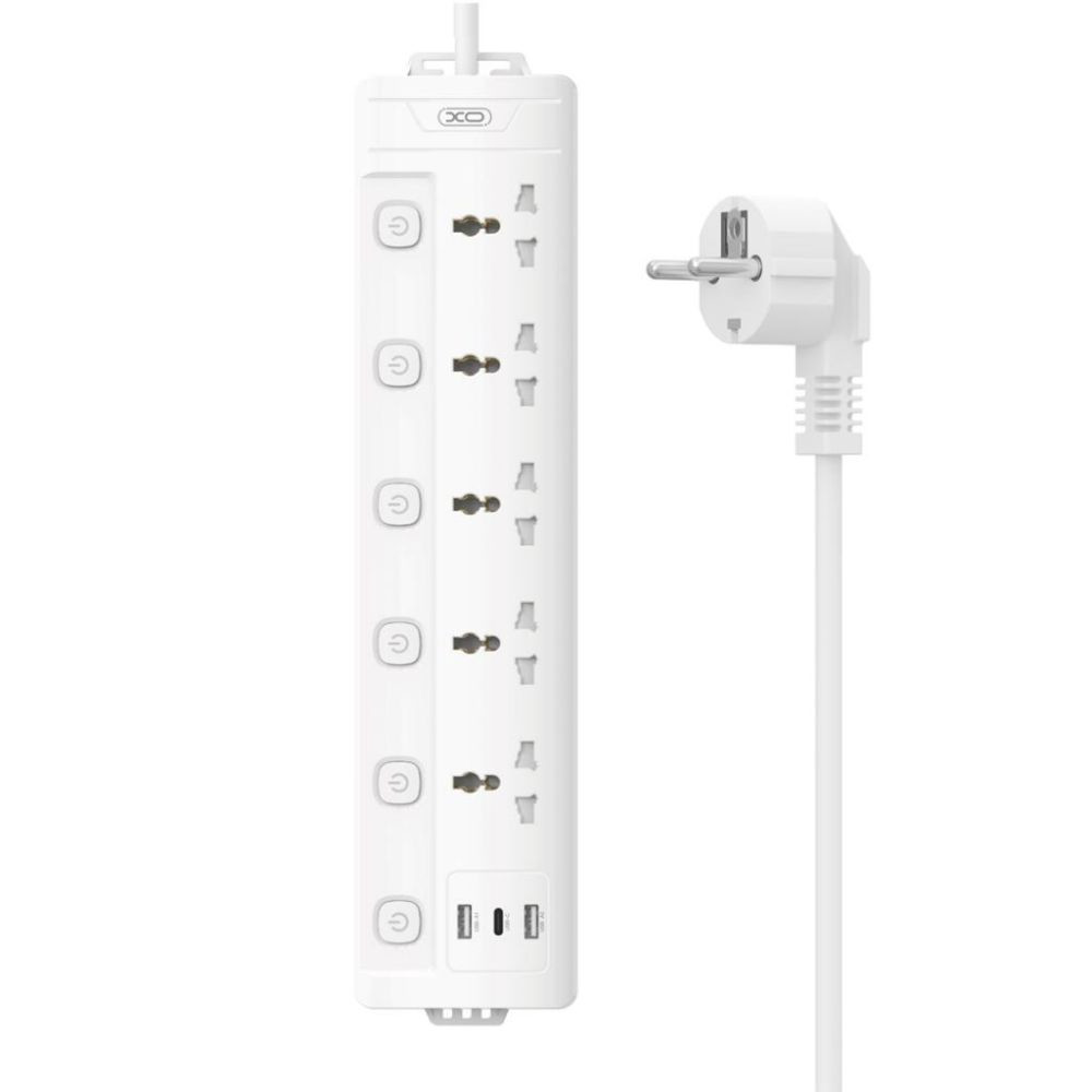 Мережевий подовжувач XO WL19, 5xSocket/1x-Type-C/2xUSB-A, 2m, White - 1