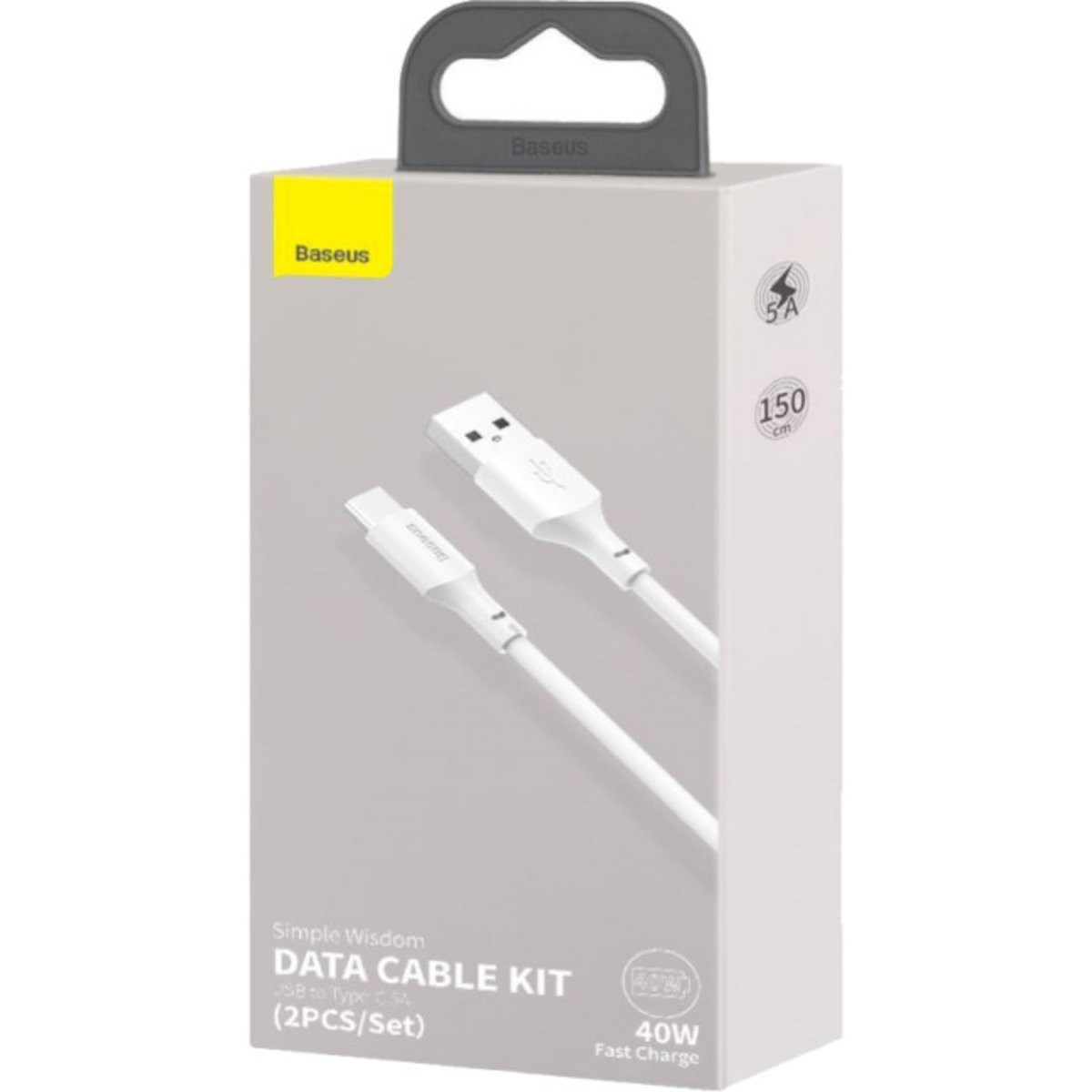 Кабель Baseus Simple Wisdom Data Cable, Kit Type-C 5A (2PCS/Set),1.5m, White - 3