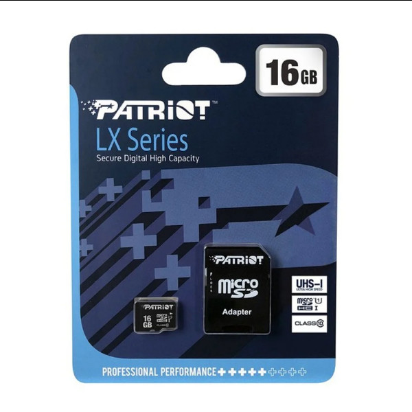 Карта пам'яті Patriot LX Series, 16Gb, micro SDHC UHS-1, class 10, adapter SD - 2