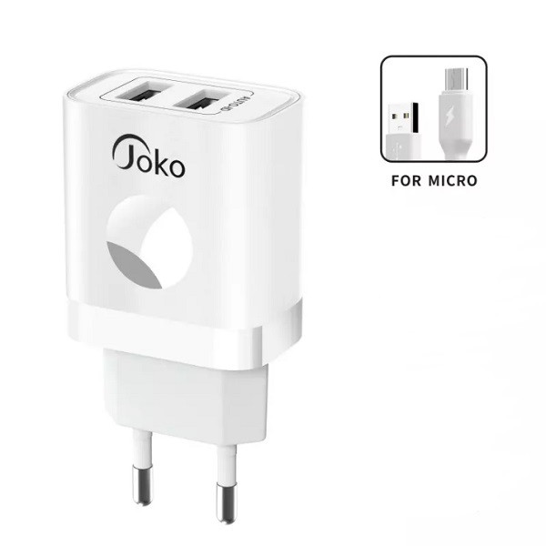 Мережевий зарядний пристрій Joko JK72, Cable MicroUSB, 2xUSB, 2,4A, White - 1