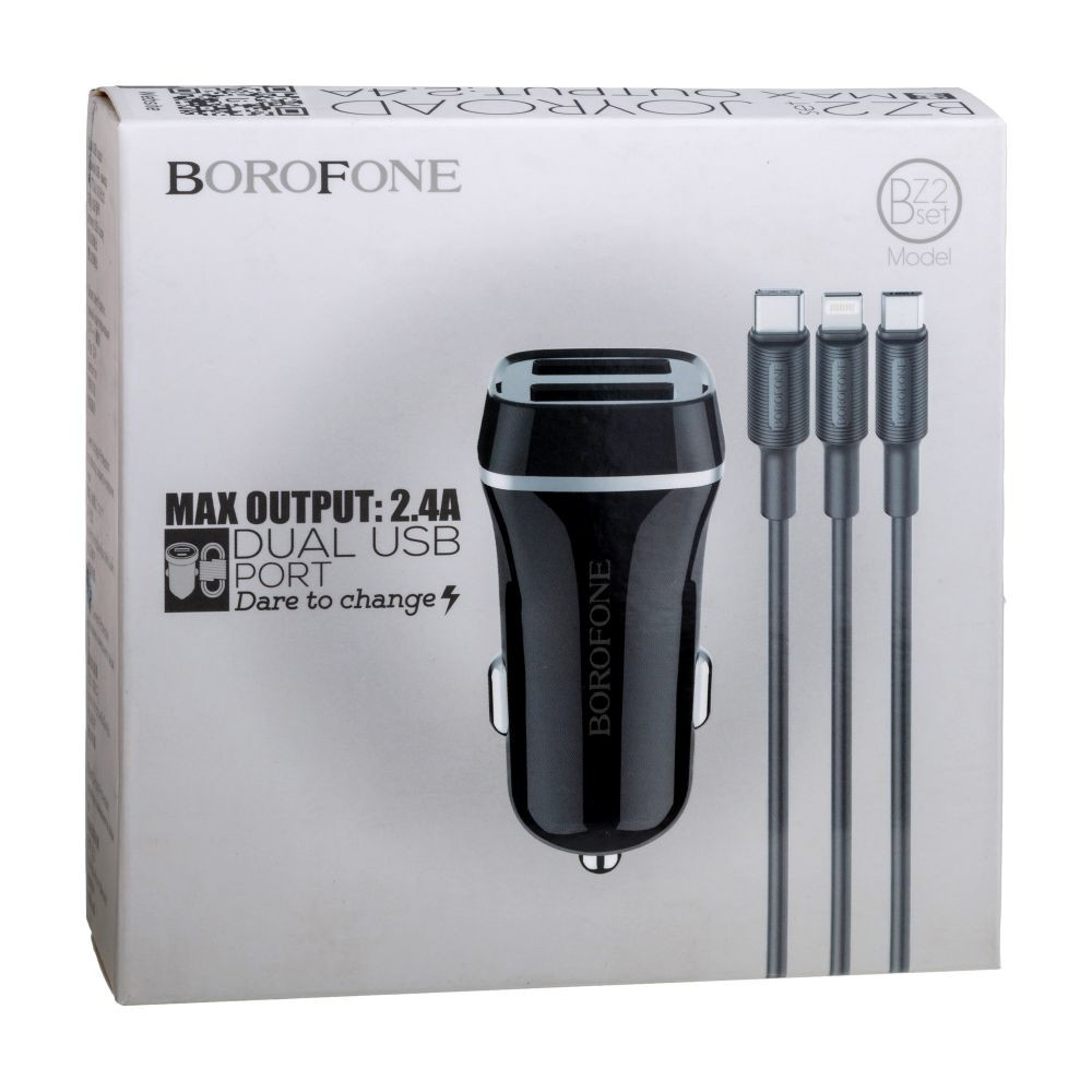 Автомобільний Зарядний Пристрій Borofone BZ2 2 USB 2.4A 3in1 Black - 1