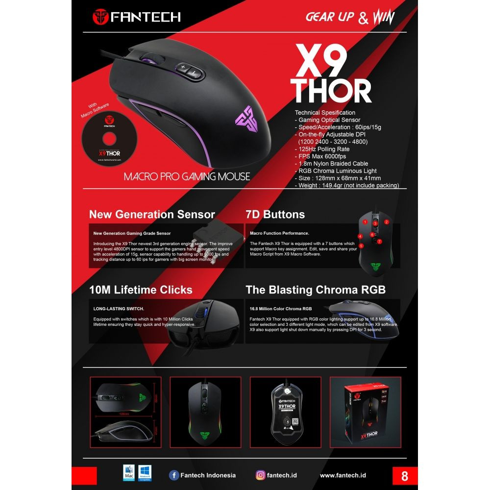 Провідна миша Fantech X9 Thor, Black - 8