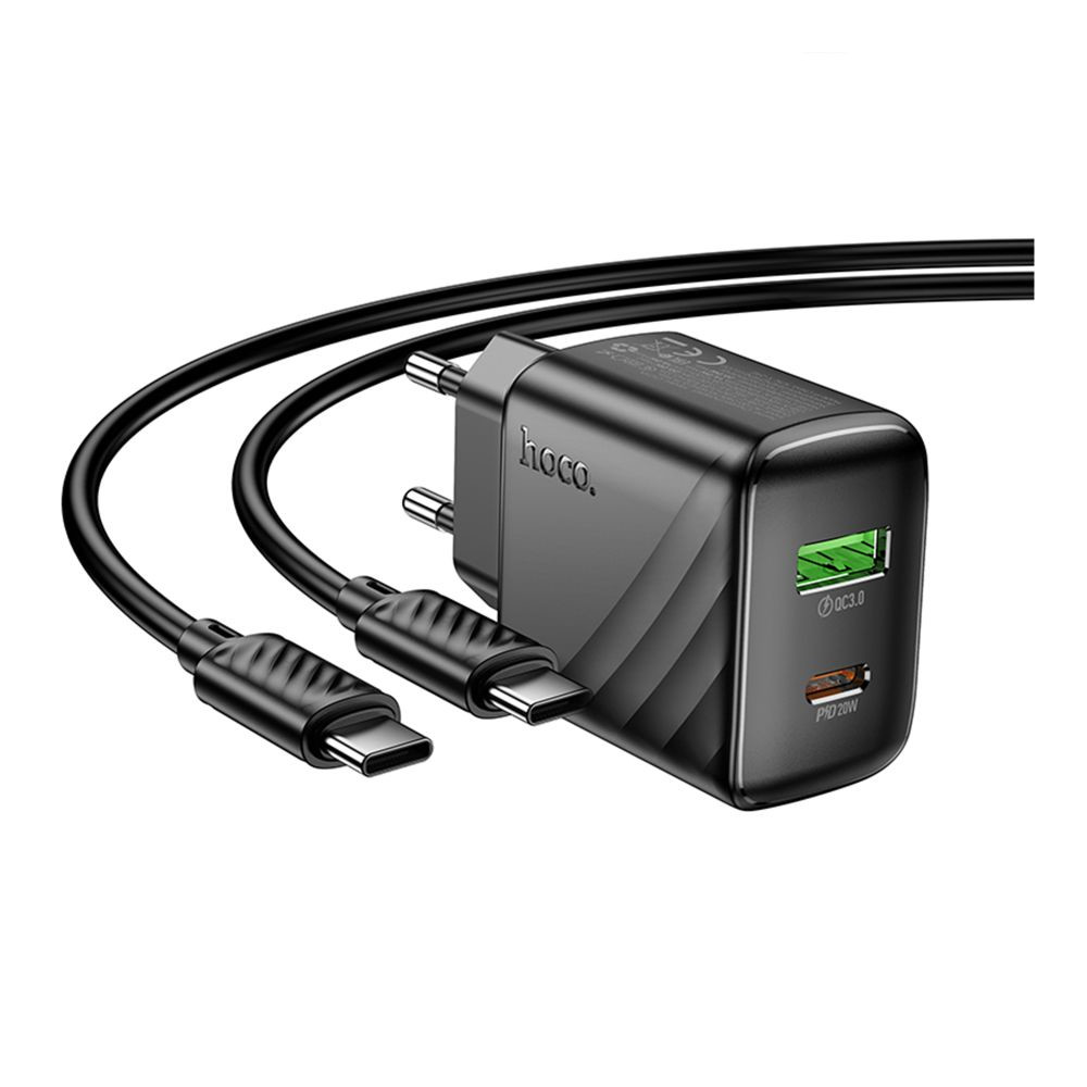 Мережевий зарядний пристрій Hoco CS25A, Cable Type-C to Type-C, 1xType-C, 1xUSB-A, PD 20W, Black - 5