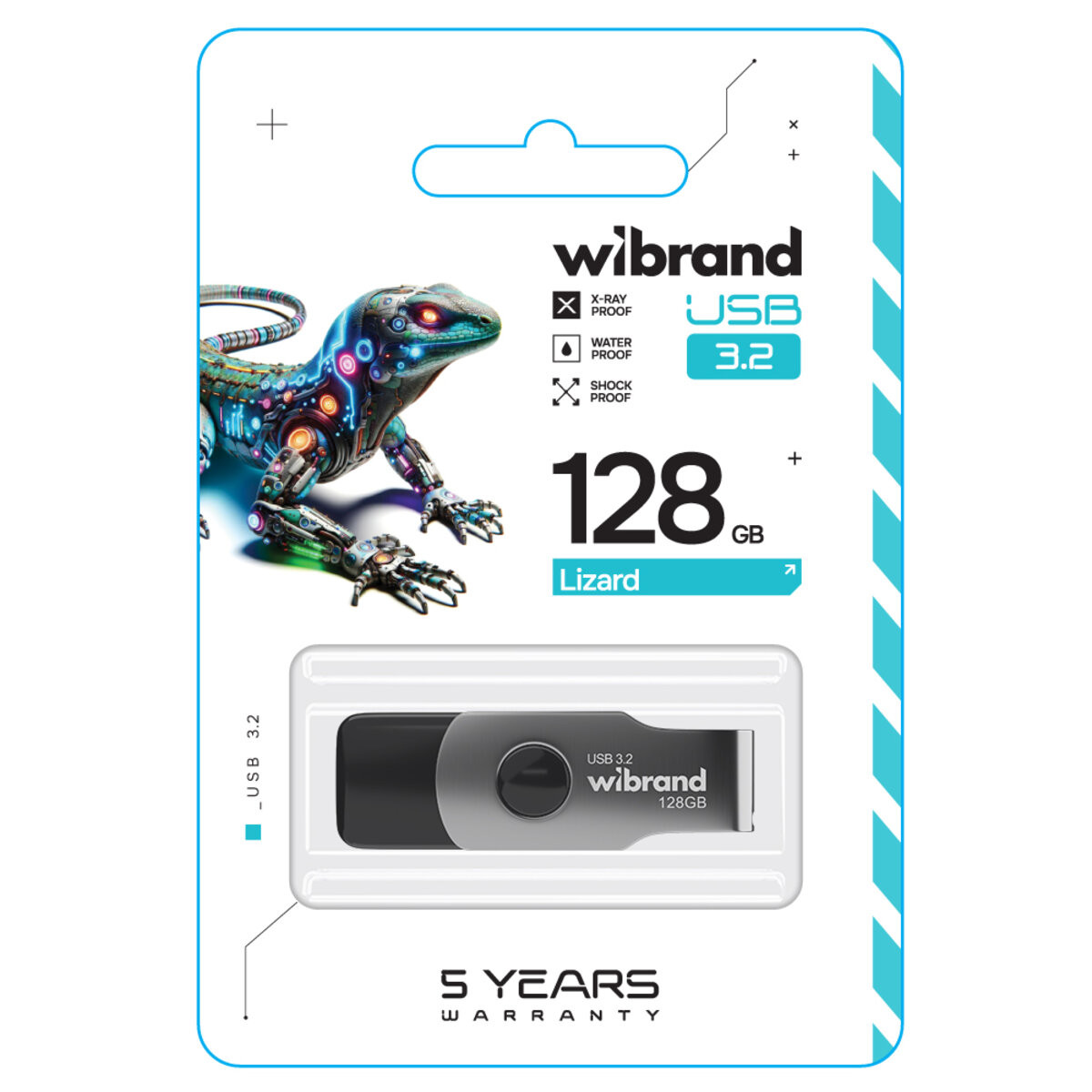 Флешка Wibrand Lizard, USB 3.2 Gen 1, 128GB, Black - 1