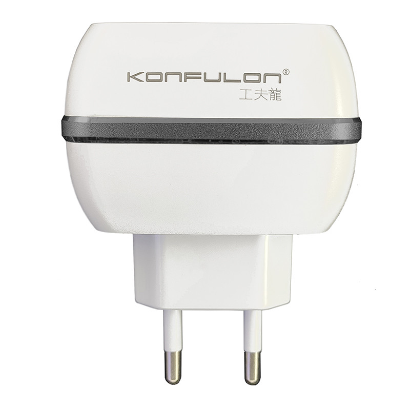 Мережевий зарядний пристрій Konfulon C23, Cable MicroUSB, 2xUSB, 2,4A, White  - 1