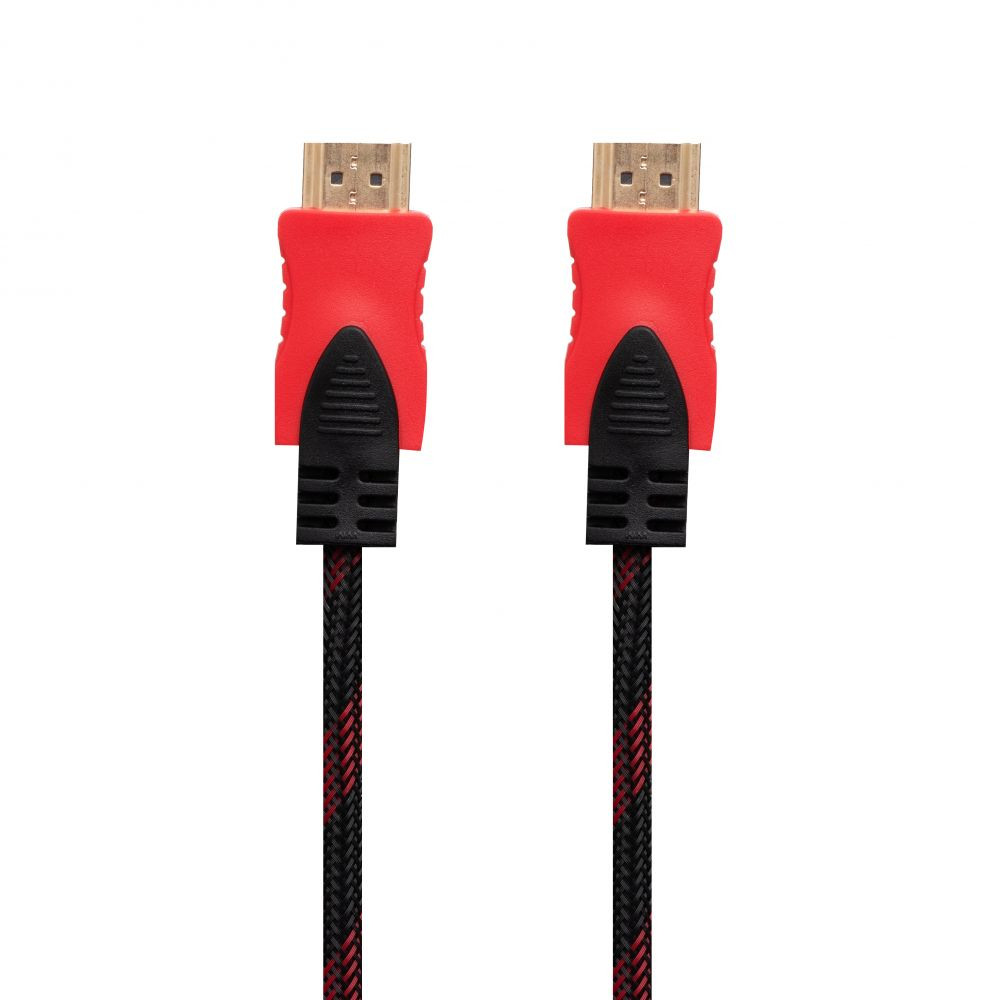 Кабель HDMI- HDMI 1.4V 1.5m (Тканинні провід) Колір Чорно-Красний - 1