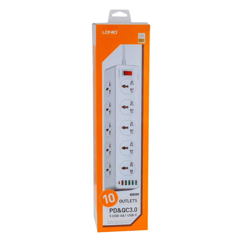 Мережевий подовжувач LDNIO SC10610, 10xSocket/1xType-C/5xUSB-A, QC 3.0, 2m, White - 5