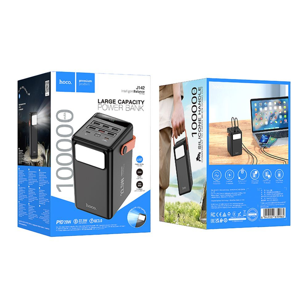 Універсальна мобільна батарея Hoco J142 Surpass, QC3.0 22.5W, PD20W, 100000 mAh, Black - 8