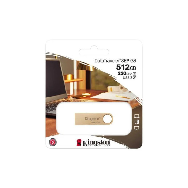 Флешка Kingston SE9 G3, USB 3.2, 512Gb, 220MB/s, Gold - 2