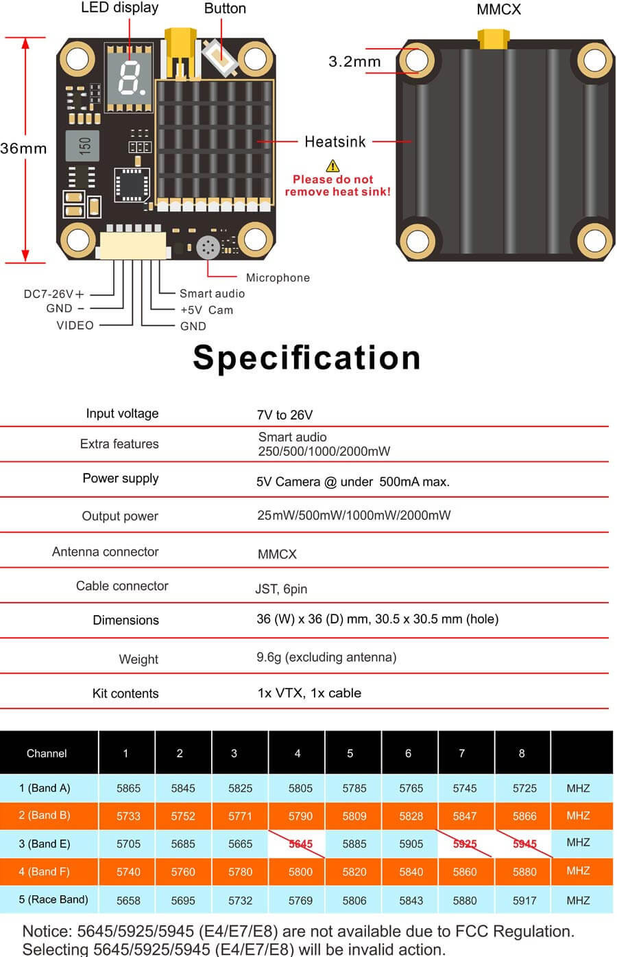 Відеопередавач AKK FX2 Dominator (New Version) VTX, 25/250/500/1000/2000 mW, 5.8 GHz, 40 Ch - 6