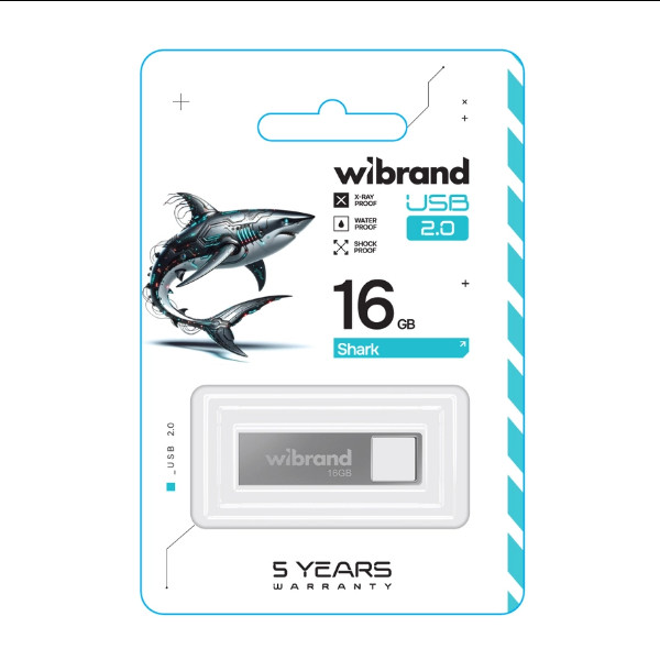 Флешка Wibrand Shark, USB 2.0, 16Gb, Silver - 2