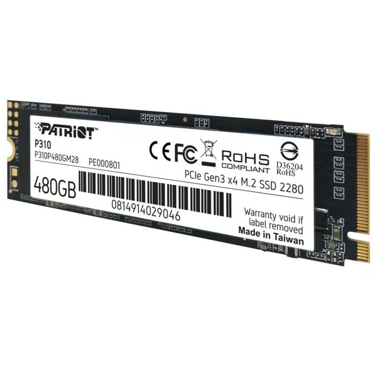 SSD-накопичувач M.2 Patriot P310, 480 GB, NVMe 2280 PCIe 3.0x4 3D NAND TLC - 2