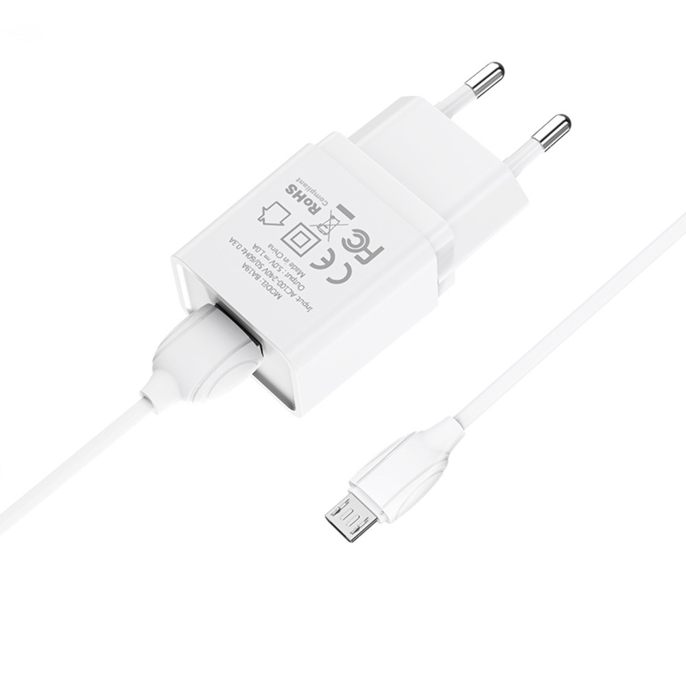 Мережевий зарядний пристрій Borofone BA19A, Cable Micro, White - 7