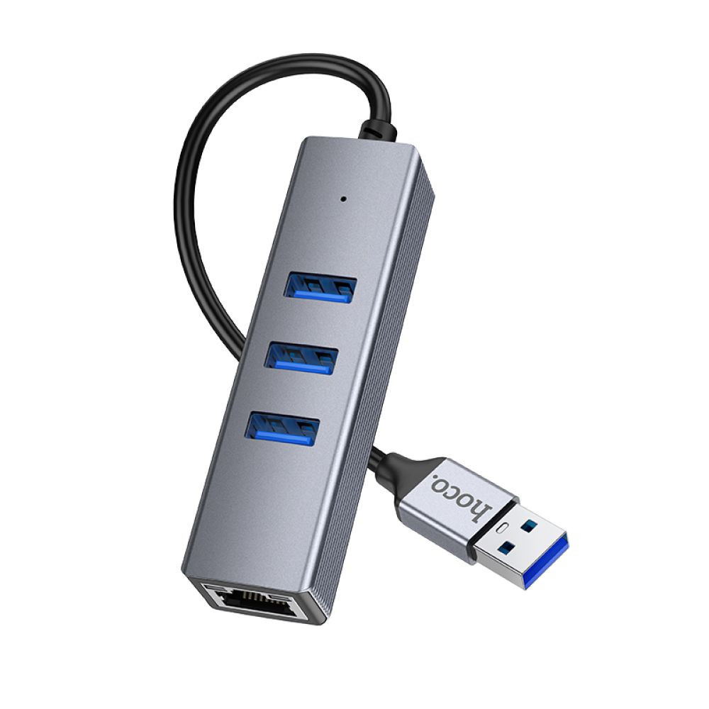 USB-хаб Hoco HB34, USB to 3xUSB 3.0/RJ45, 0.15m, Gray - 4