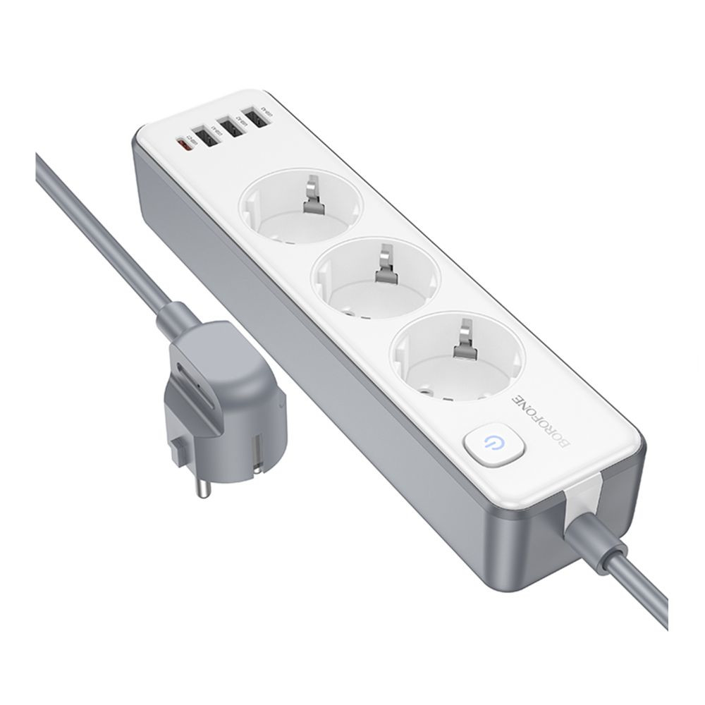 Мережевий подовжувач Borofone BAC9, 3xSocket/1xType-C/3xUSB-A, PD 20W, 2m, White - 5