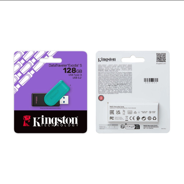Флешка Kingston DT Exodia S, USB 3.2, 128Gb, Black-Turquoise - 2