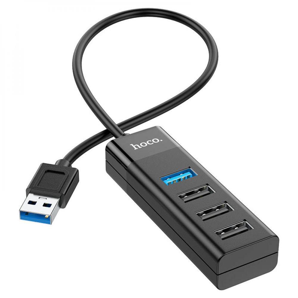 USB-хаб Hoco HB25 Easy, 4-in-1 USB to USB3.0/3xUSB2.0 Black - 1