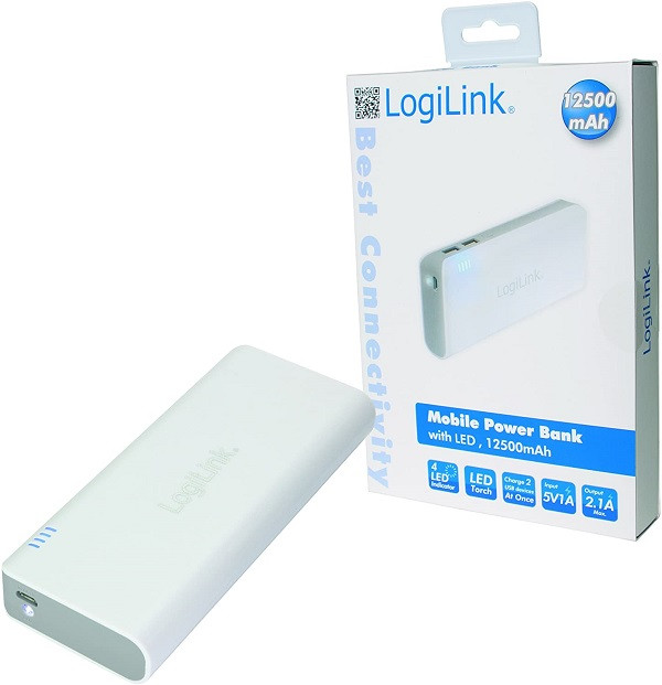Power Bank Logilink PA0083, Fast Charge, 2,4A, 12500 mAh White - 1
