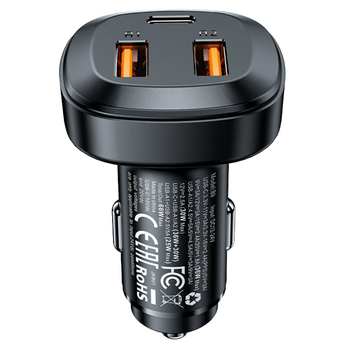 Автомобільний зарядний пристрій Acefast B9, 66W, 2xUSB-A, 1xType-C Black - 8