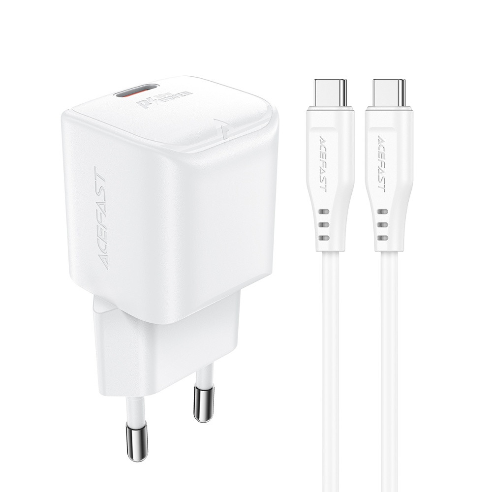 Мережевий зарядний пристрій Acefast A77, PD 30W, mini GaN, Cable Type-C to Type-C, White - 1
