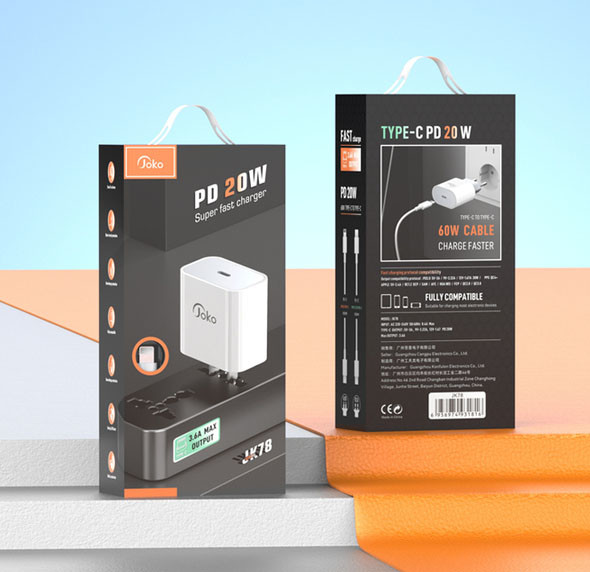Мережевий зарядний пристрій Joko JK78, Cable Type-C to Type-C, PD, 20W, White - 3