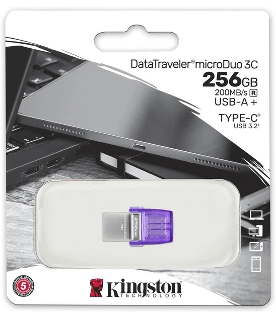 Флешка Kingston DT microDuo 3C, USB 3.2, 256GB, Purpule - 1