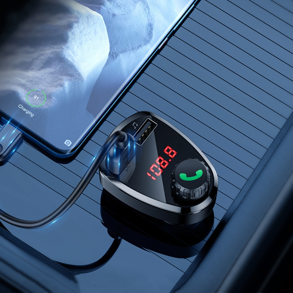 FM-модулятор Hoco DE24, 2 USB, Black - 6