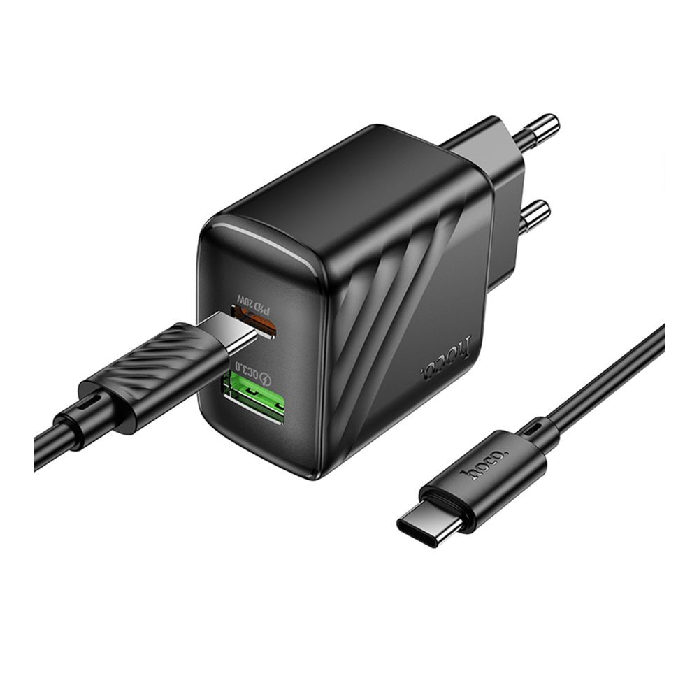 Мережевий зарядний пристрій Hoco CS25A, Cable Type-C to Type-C, 1xType-C, 1xUSB-A, PD 20W, Black - 6