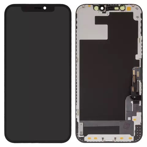 Дисплейний модуль для iPhone 12, iPhone 12 Pro, High Copy, без мікросхеми, (OLED) OEM soft, Black - 1