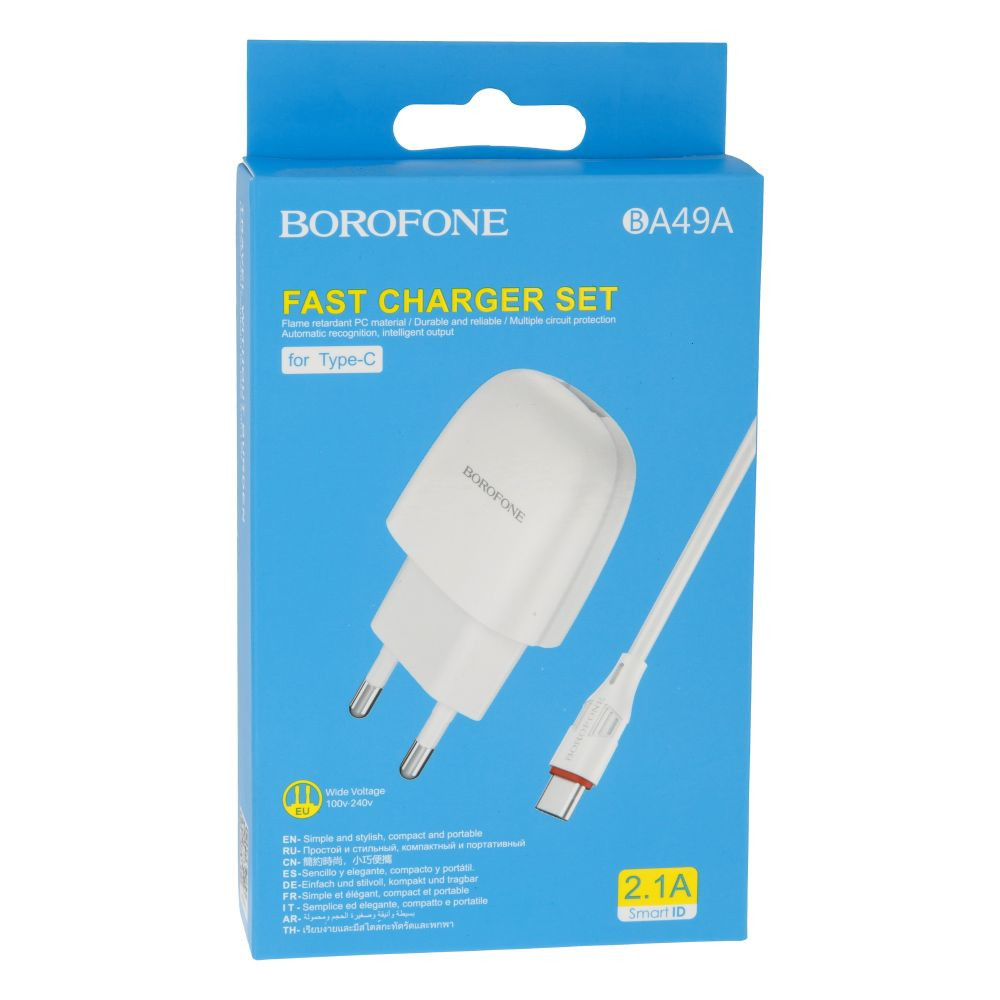 Мережевий Зарядний Пристрій Borofone BA49A, Cable Type-C, White - 1