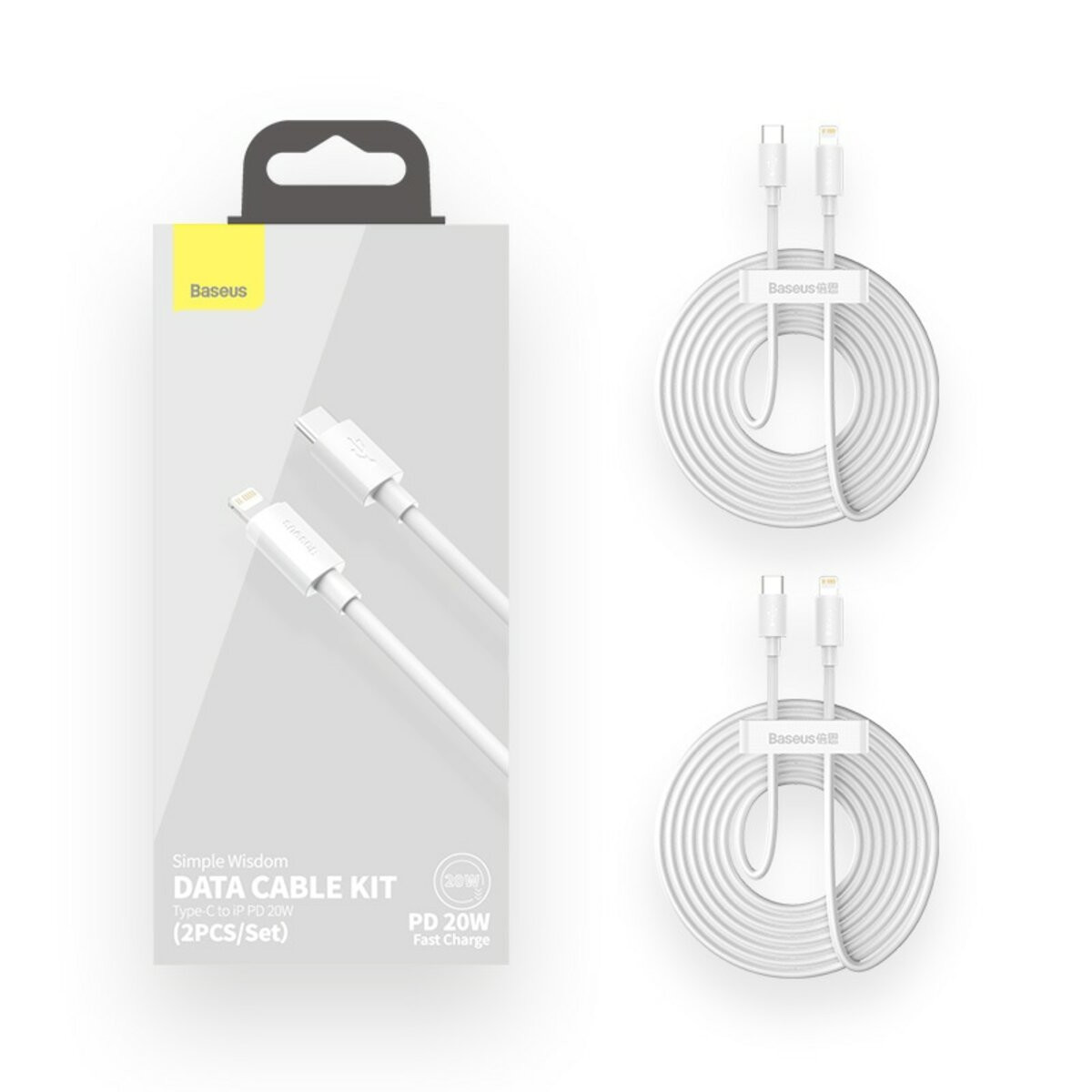 Кабель Baseus Simple Wisdom Data Cable, Kit Lightning, PD 20W (2PCS/Set),1.5m, White - 1