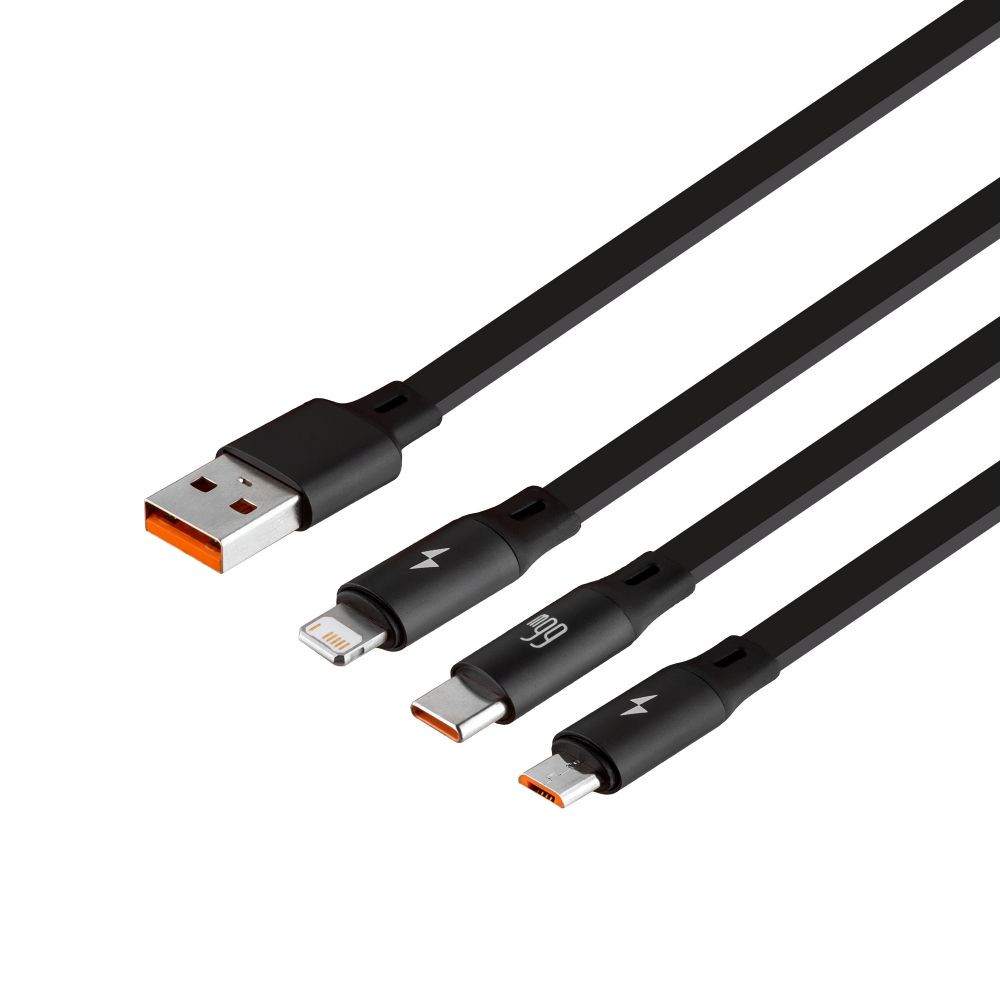 Кабель Baseus Bright Mirror One-for-three Retractable Data Cable USB to M+L+C 1.2m 66W CAMLC-M - 1