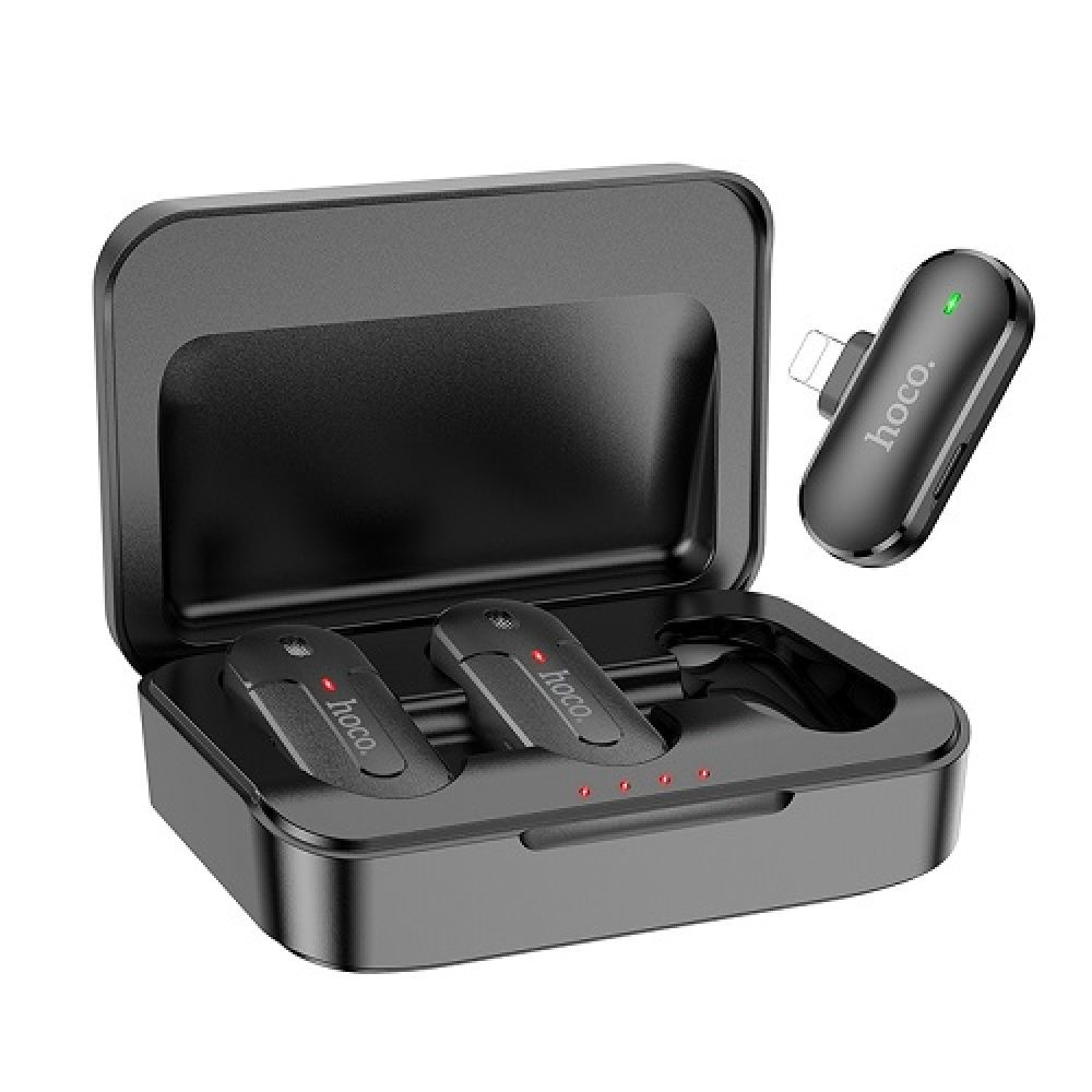 Мікрофон петличний безпровідний Hoco DI56, Twin Lightning, Black - 1