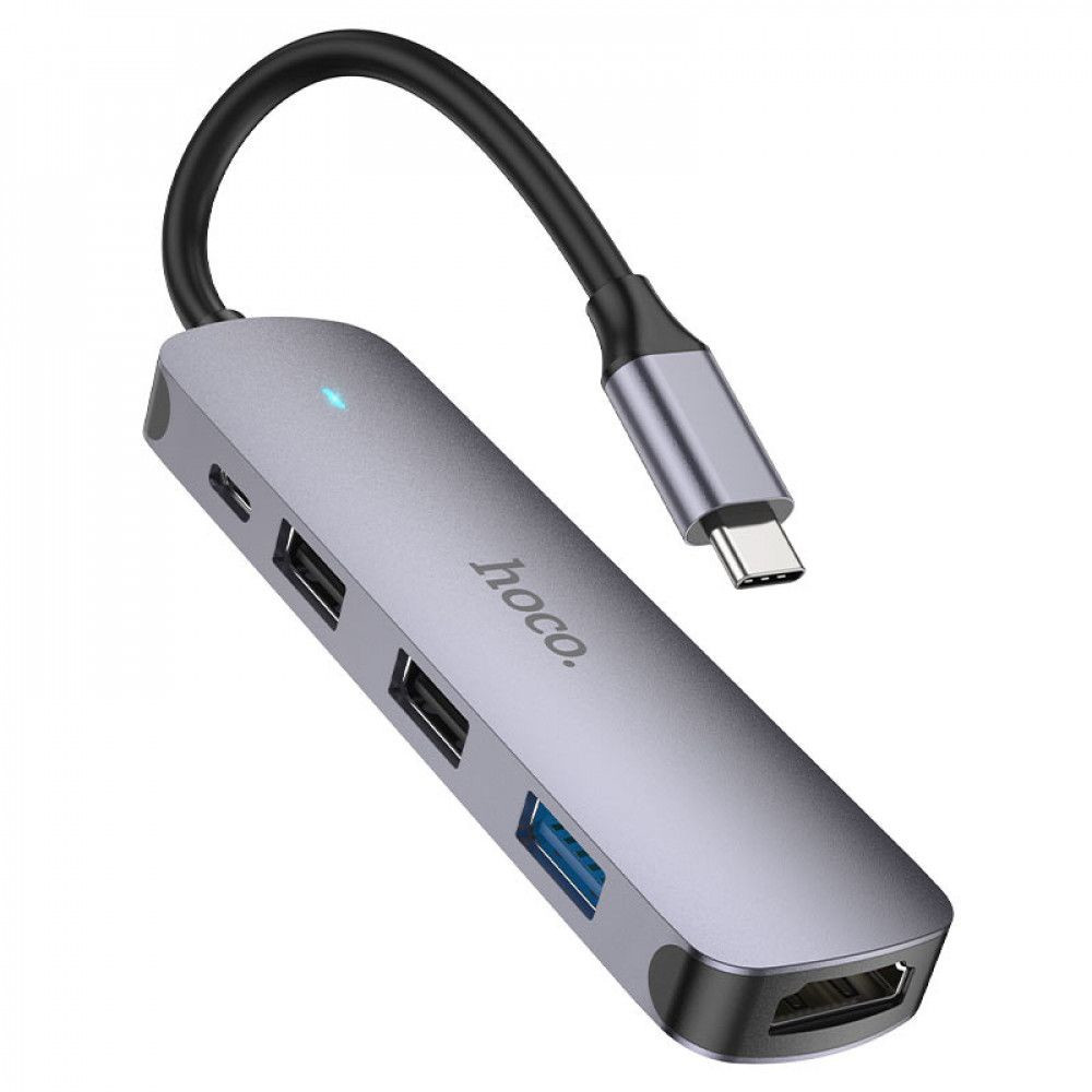 USB-хаб Hoco HB27, Type-C multi-function converter HDTV/USB3.0/2xUSB2.0/Type-C, Gray - 1