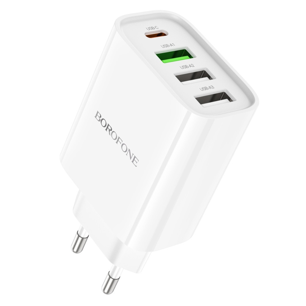 Мережевий зарядний пристрій Borofone BA79A, PD 20W, QC 3.0, 3xUSB-A, 1xType-C, White - 1