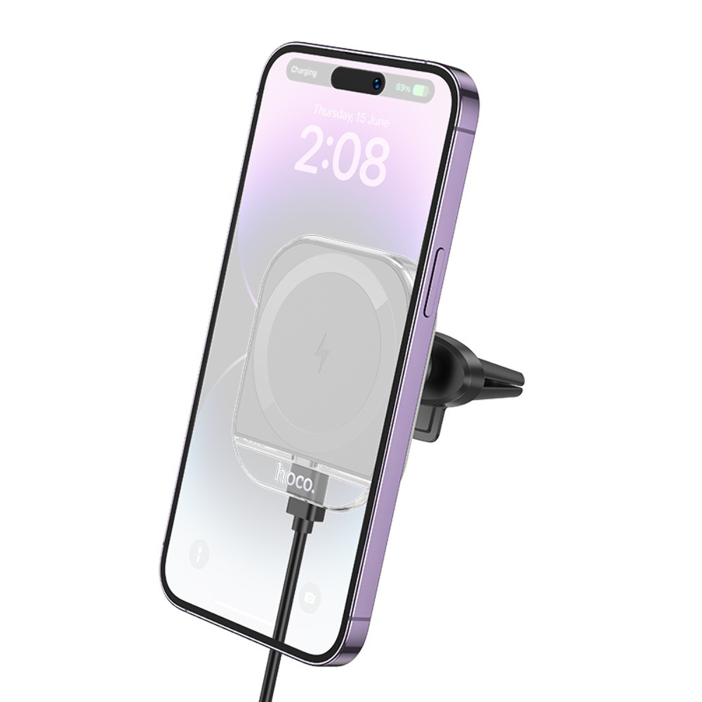 Автотримач Hoco HW17, Wireless Charging MagSafe, 15W, Gray - 7