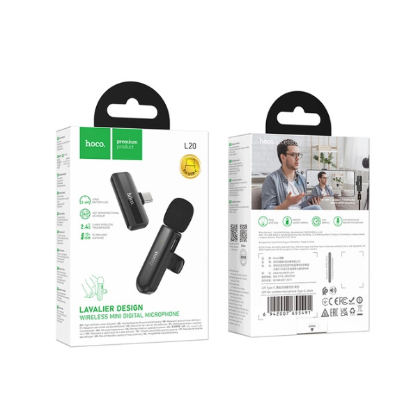 Мікрофон безпровідний Hoco L20 Fair, Type-C, Black - 1