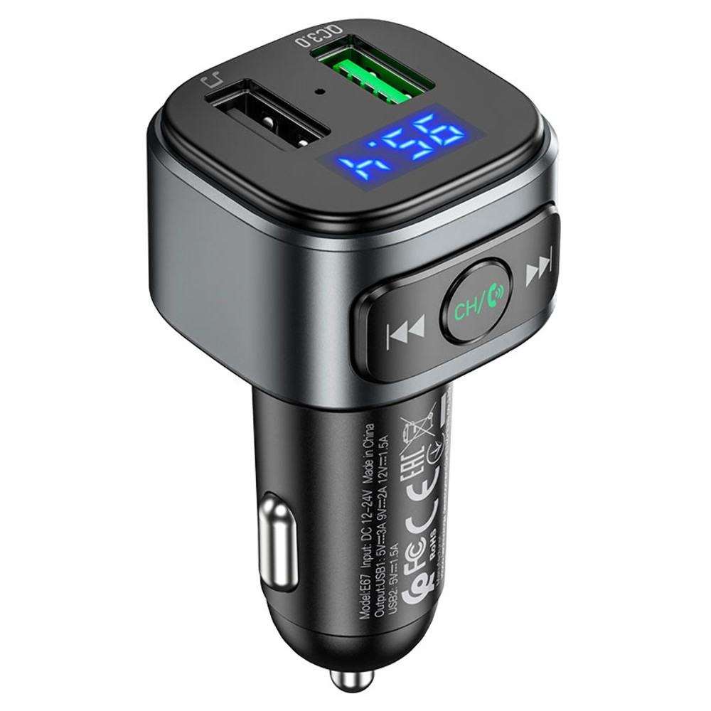 FM-модулятор Hoco E67 2 USB QC,Black - 8