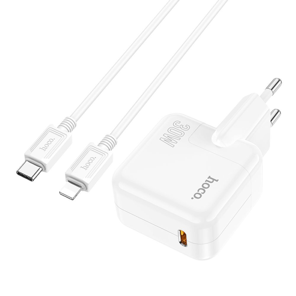 Мережевий зарядний пристрій Hoco C112A, Cable Type-C to Lightning, PD 30W, White - 3