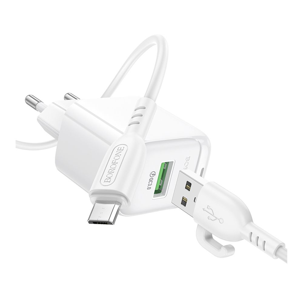 Мережевий зарядний пристрій Borofone BAS42A, Cable Micro, PD 18W, QC 3.0, White - 6