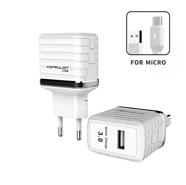 Мережевий зарядний пристрій Konfulon C32Q, Cable MicroUSB, 18W, White - 1