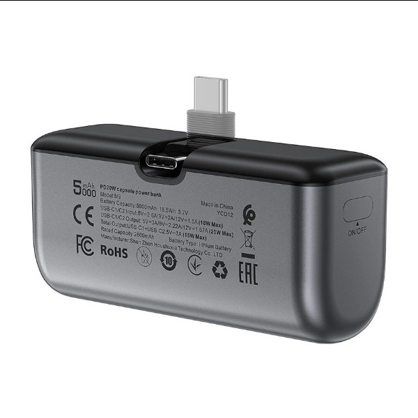 Універсальна мобільна батарея Acefast M9, 20W, Cable Type-C, 5000mAh, Black - 5