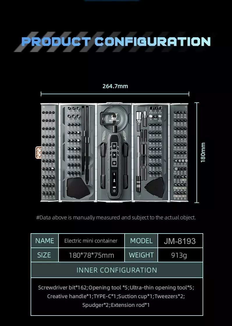 Електровикрутка Jakemy JM-8193, 180 in 1, з набором біт - 6